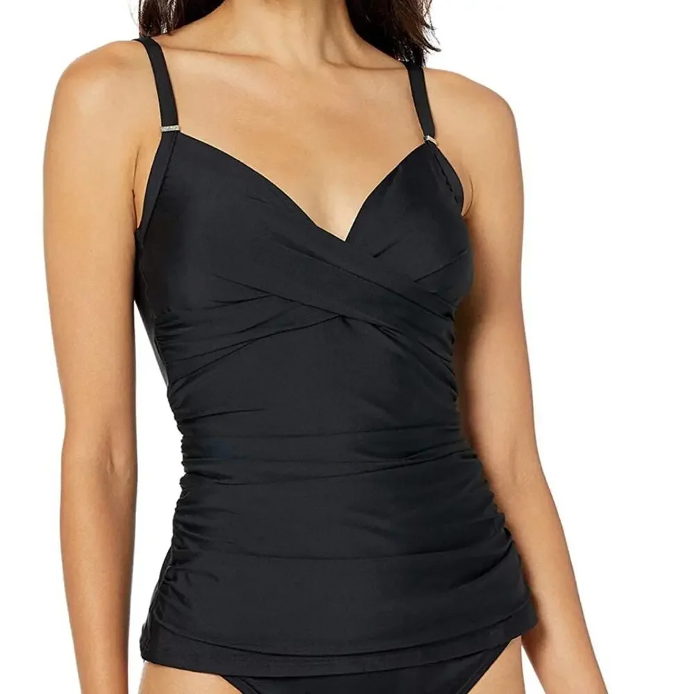 Calvin Klein BLACK Ruched Twist Tankini Swim Top